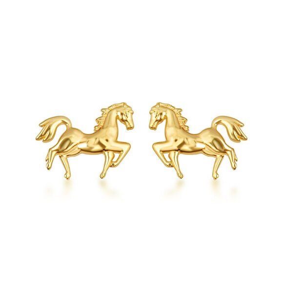 10K Solid Yellow Gold Small Horse Stallion Stud Earrings